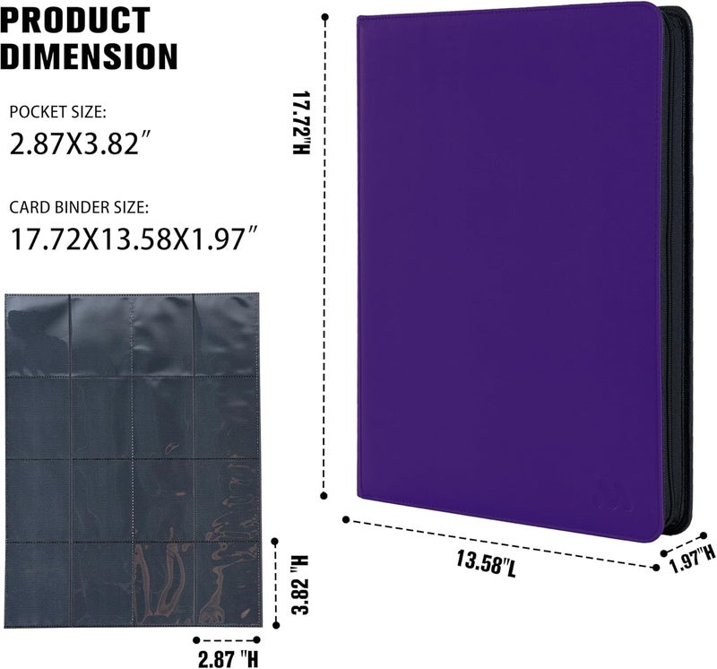 MORABTO Card Binder 16 Pocket,Trading Card Binder Holds up to 1408 Cards with 44 Sleeves,Zipper Card Holder Album Compatible with TCG Card/Game Cards/Sports Card-Dark purple - Image 2